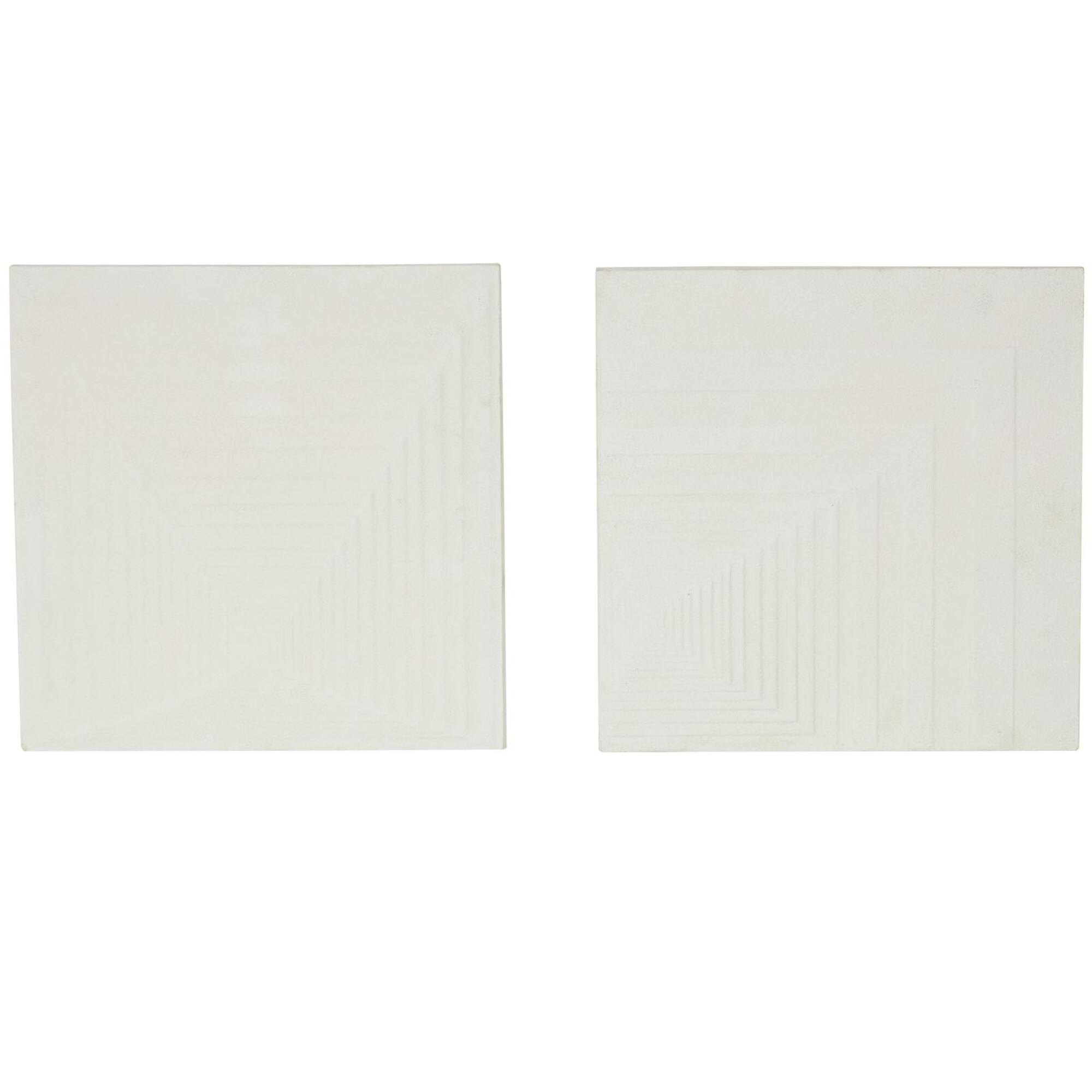 18.3" x 18.3" Cream Metal Geometric Layered Square Cube Wall Décor with Sandstone Texture Set